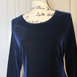 MODA int’l Vintage Chic Navy Velvet MIDI long Sleeve Dress size medium Festive